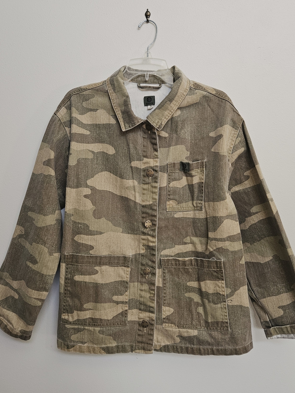 Sisstrevolution Kickin It Denim Camo Oversized Military Jacket Size Small